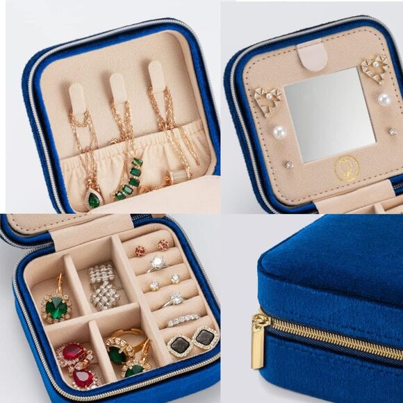 Compact Velvet Travel Jewelry Box Small Elegant & Convenient Storage of Trinkets - Picture 3 of 5